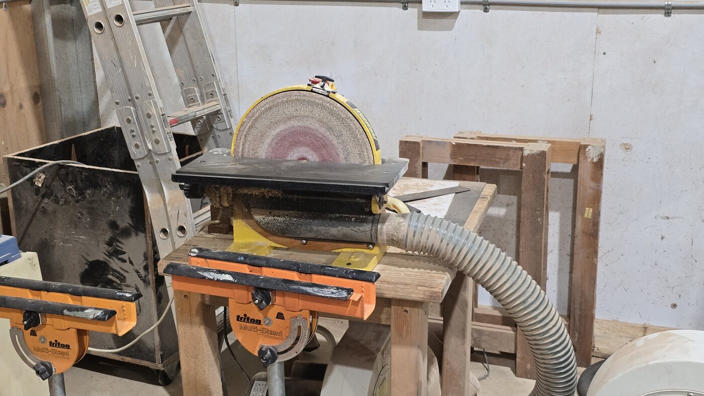 The disc sander at the shed
