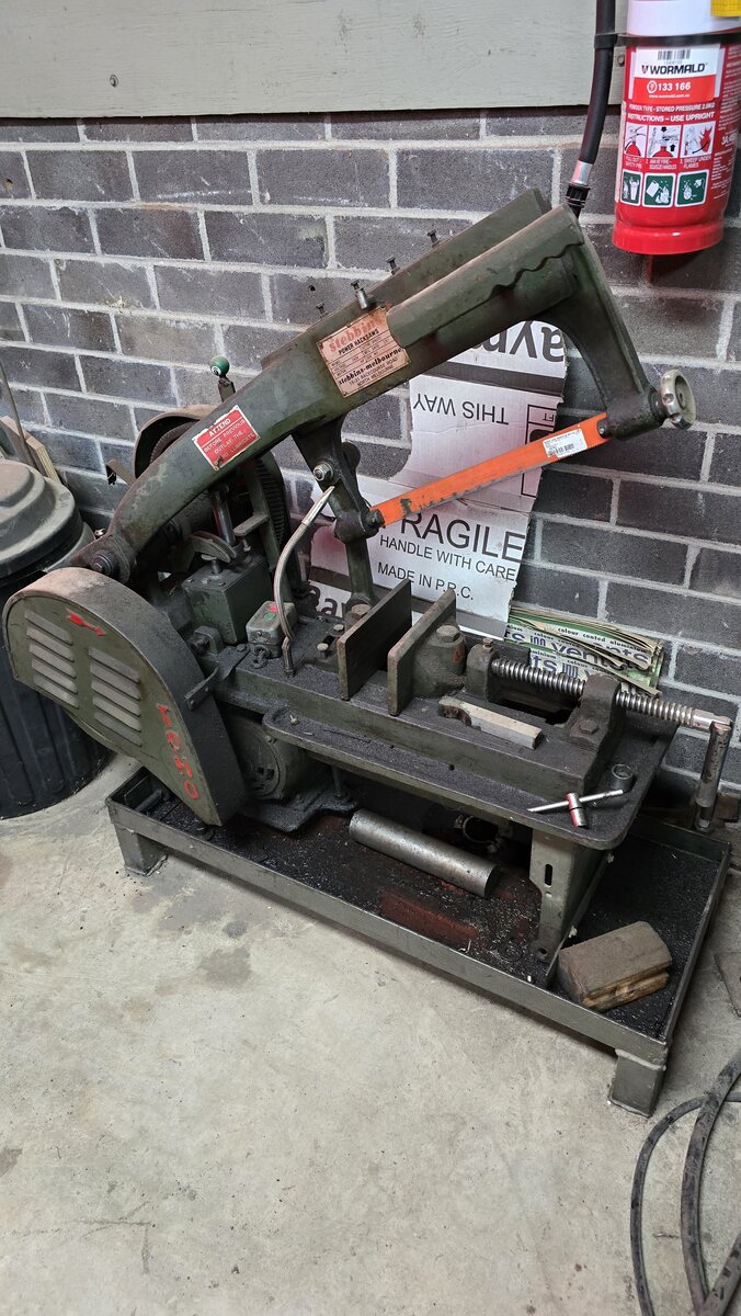 The metal cut-off bandsaw at the Bright United Men's Shed