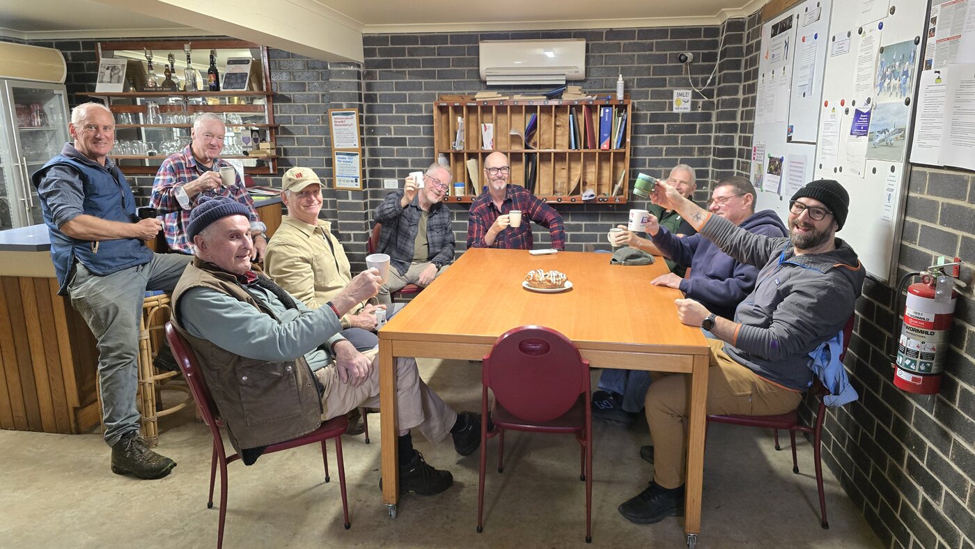Members around the tearoom table with a cuppa