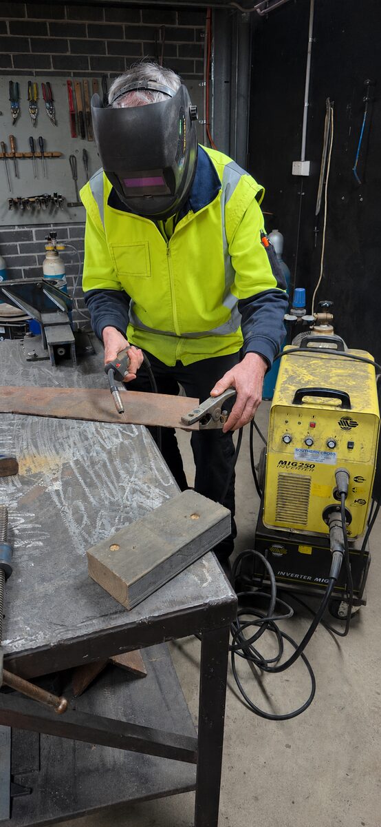 The tig welder at the Bright United Men's Shed