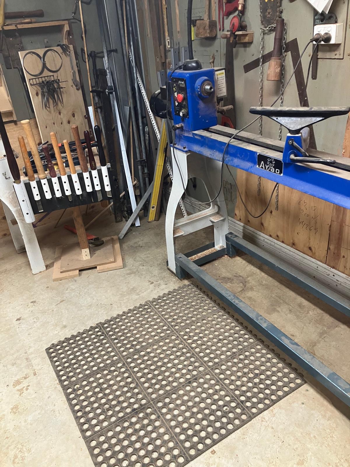 The wood lathe at the Bright United Men's Shed
