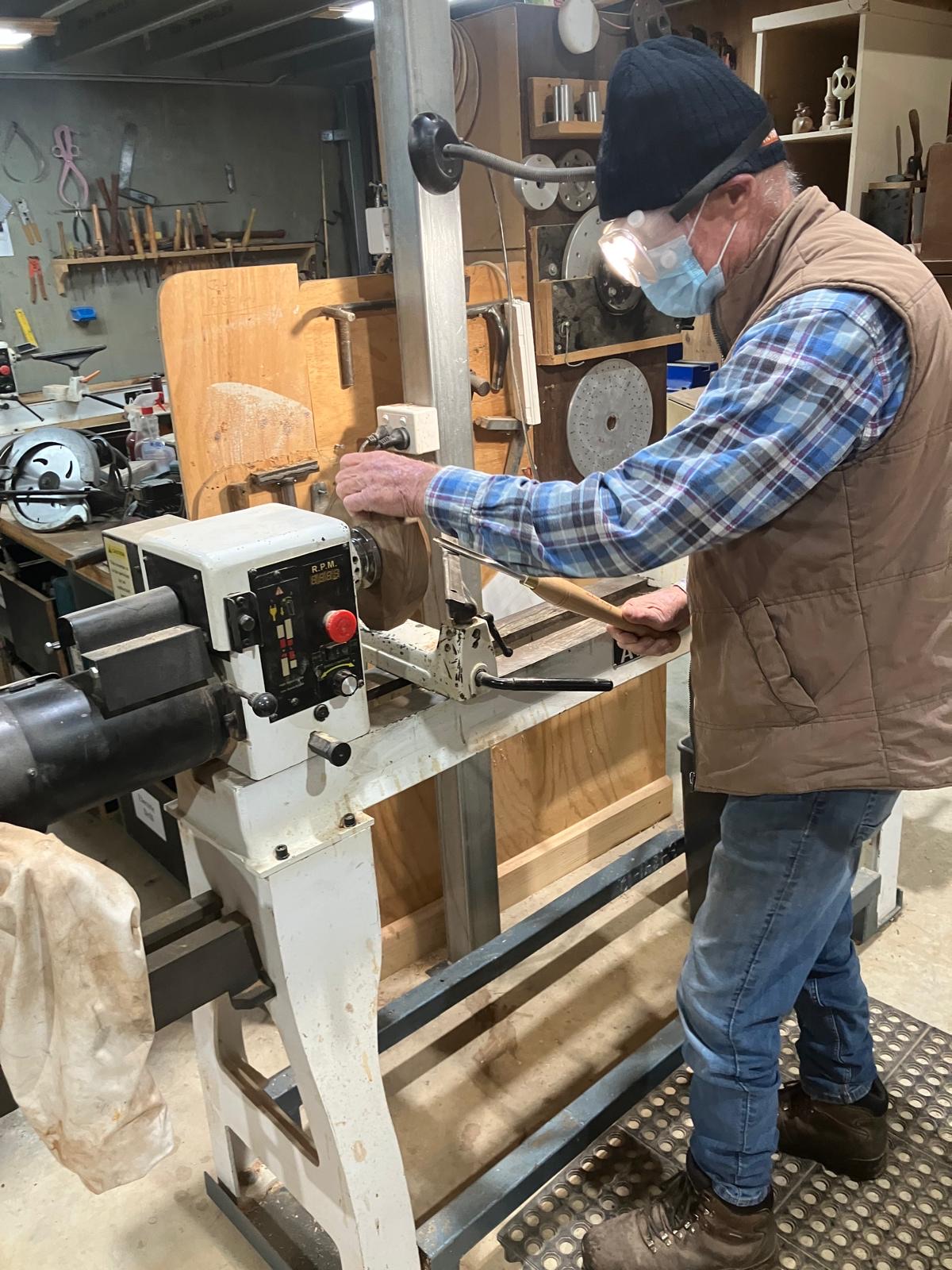 A member turning at the wood lathe