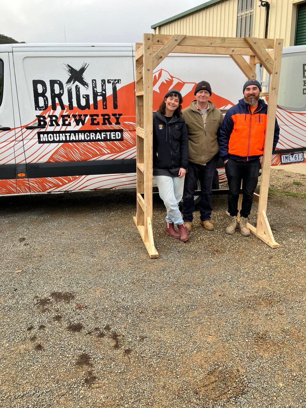 The arbour BUMS built for Bright Brewery, with the team